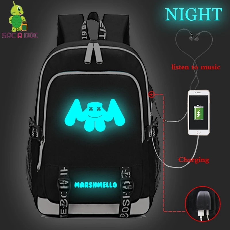 

American Mystery DJ Marshmello backpacks Children's School Bag Laptop Backpack for Girls Boys USB Charging Teenagers Bags Rugzak