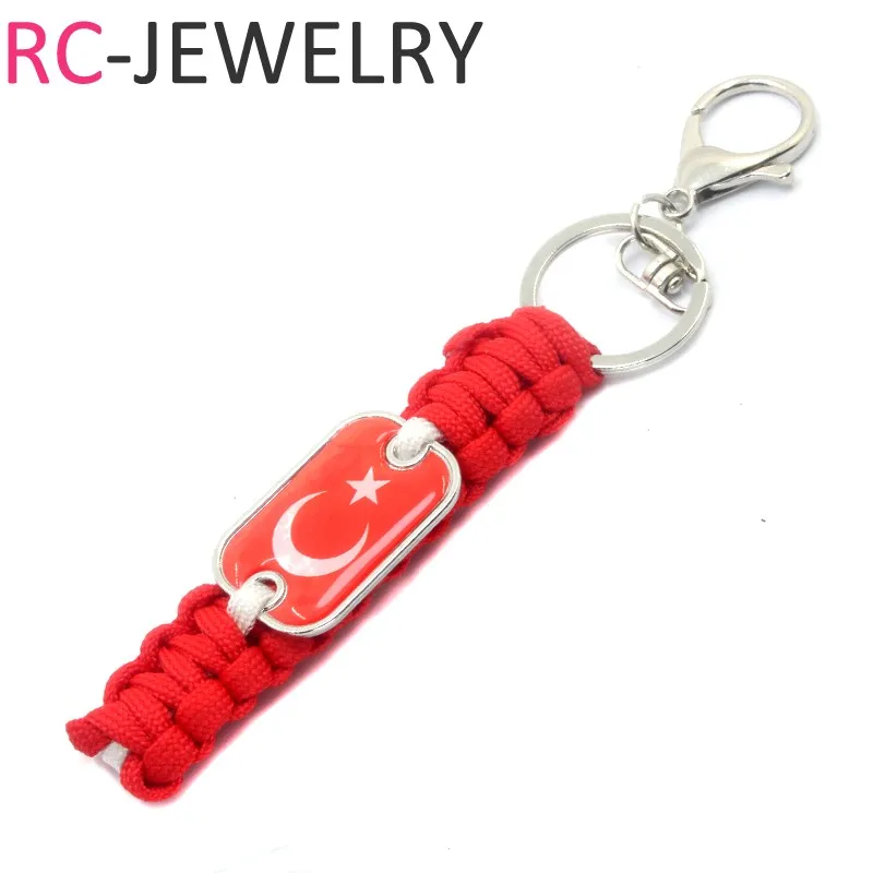 33 Fashion Turkeyflag Survival Paracord Keychains Millitary Hook Keychain Stainless Steel Ring handmade Weave Free shipping | Украшения и