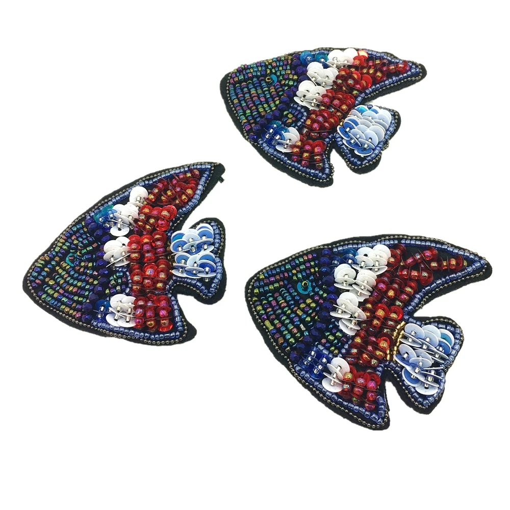 

3pc 7x6cm Sew On Fish Sequin Patch Beaded Applique Clothes Animal Patches For Clothing Appliques Parches Bordados Ropa AC1331