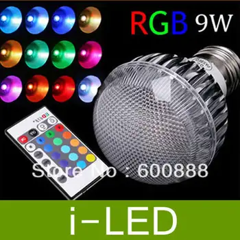 

RGB LED lamp E27 9W CE/RoSH, AC85-265 led Bulb with Remote Control high power multiple colour led lighting UL cUL