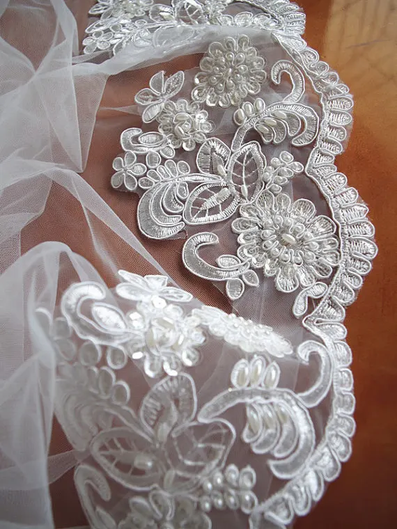 White Bead Lace Trim with Sequins