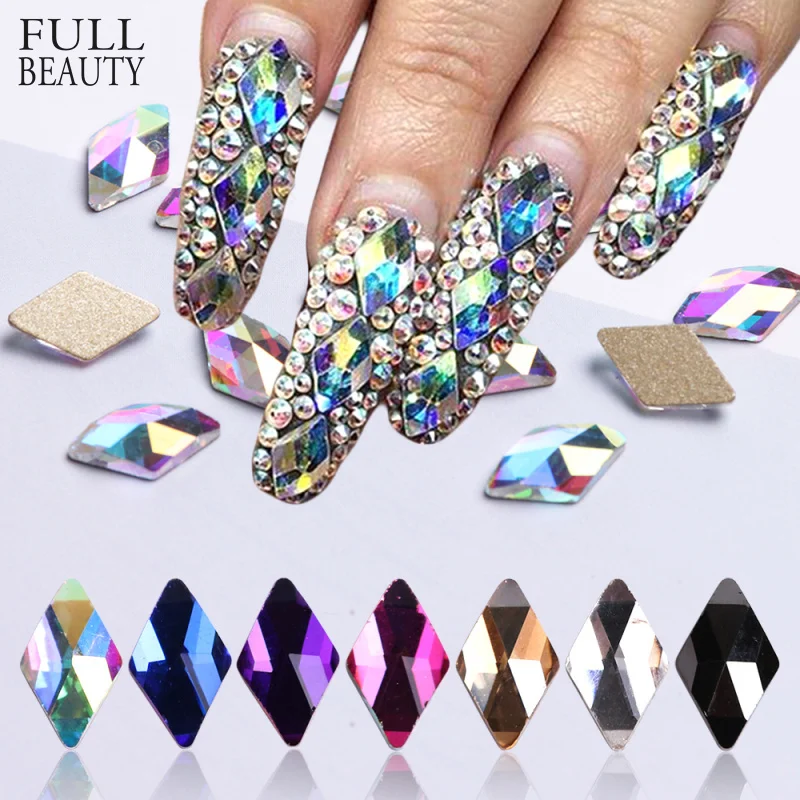 Full Beauty Crystal AB ромбовидное фотостекло с плоской задней поверхностью 3D бриллиант 6x10