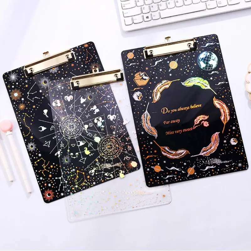 Creative Starry Sky A4 Clipboard Acrylic File Folder Writing Pad Document Holder School Office Supplies Stationery