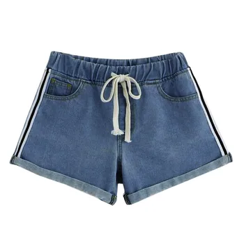 

summer new funny female embroidery pattern loose denim jeans overalls women suspenders wide leg boots shorts c0410