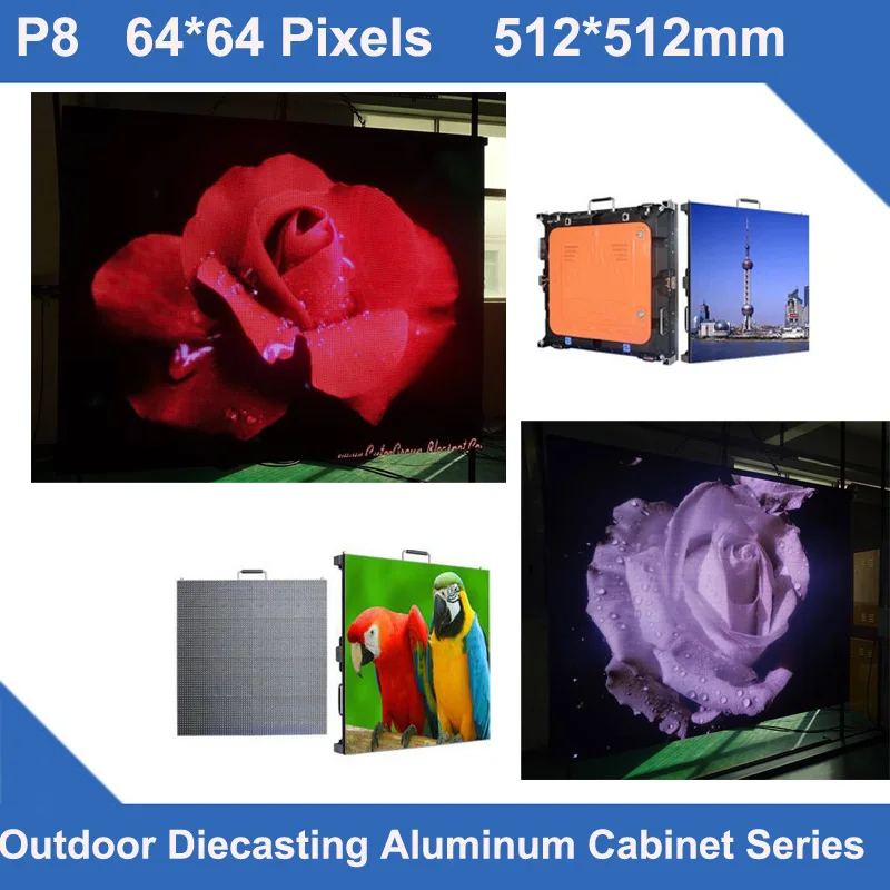 

TEEHO high brightness 7000nits P8 Outdoor waterproof led display Diecasting Cabinet 512mm*512mm 64*64dots rental slim video wall
