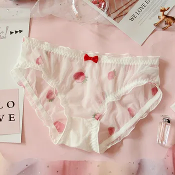 

Japanese soft young girl heart lolita strawberries sexy translucent gauze slim pants string thong stringi culotte femme