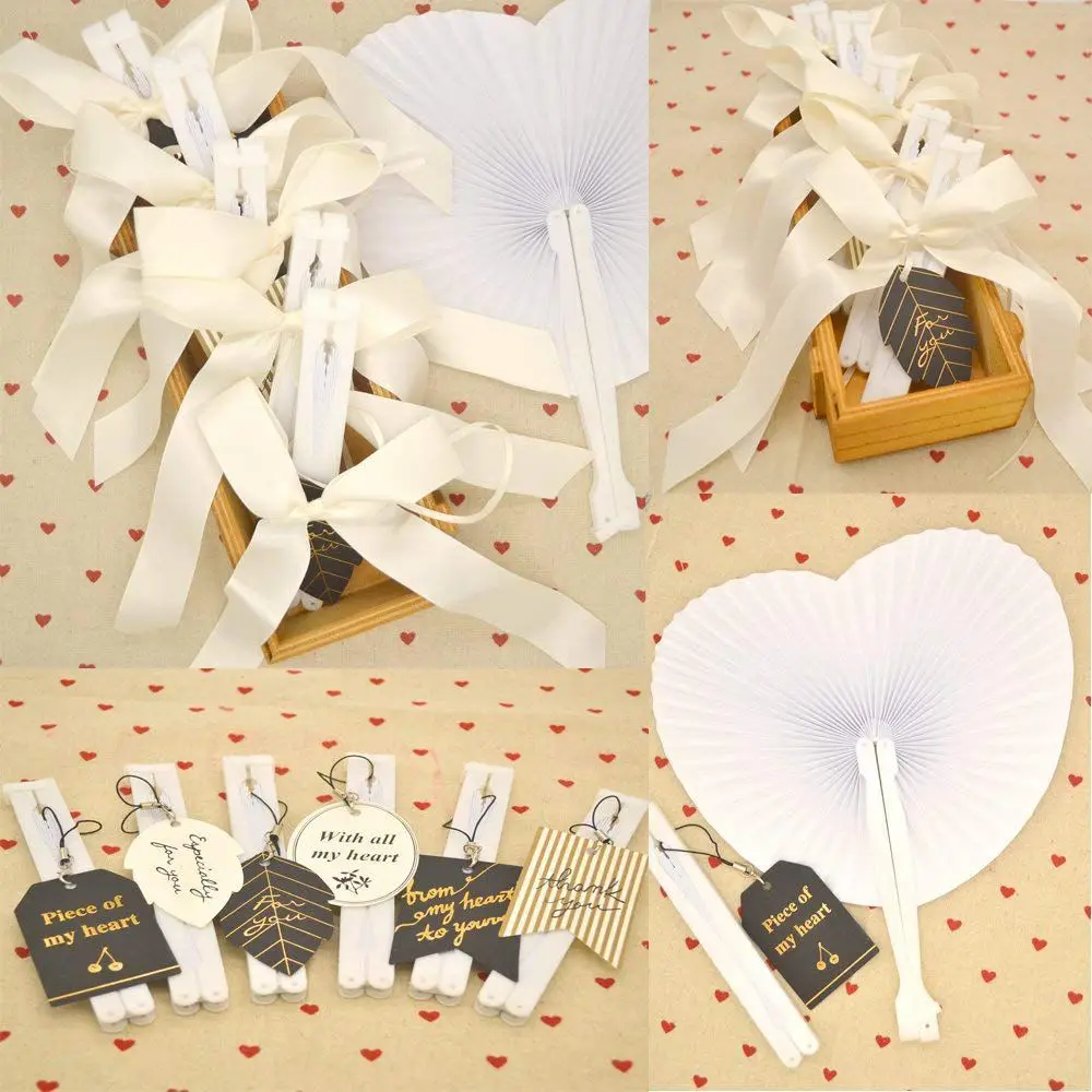  36 Pcs White Wedding Fan - Fans for Ceremony Invitations Heart Shaped Folding - White Wedding Fan P - 32916118173