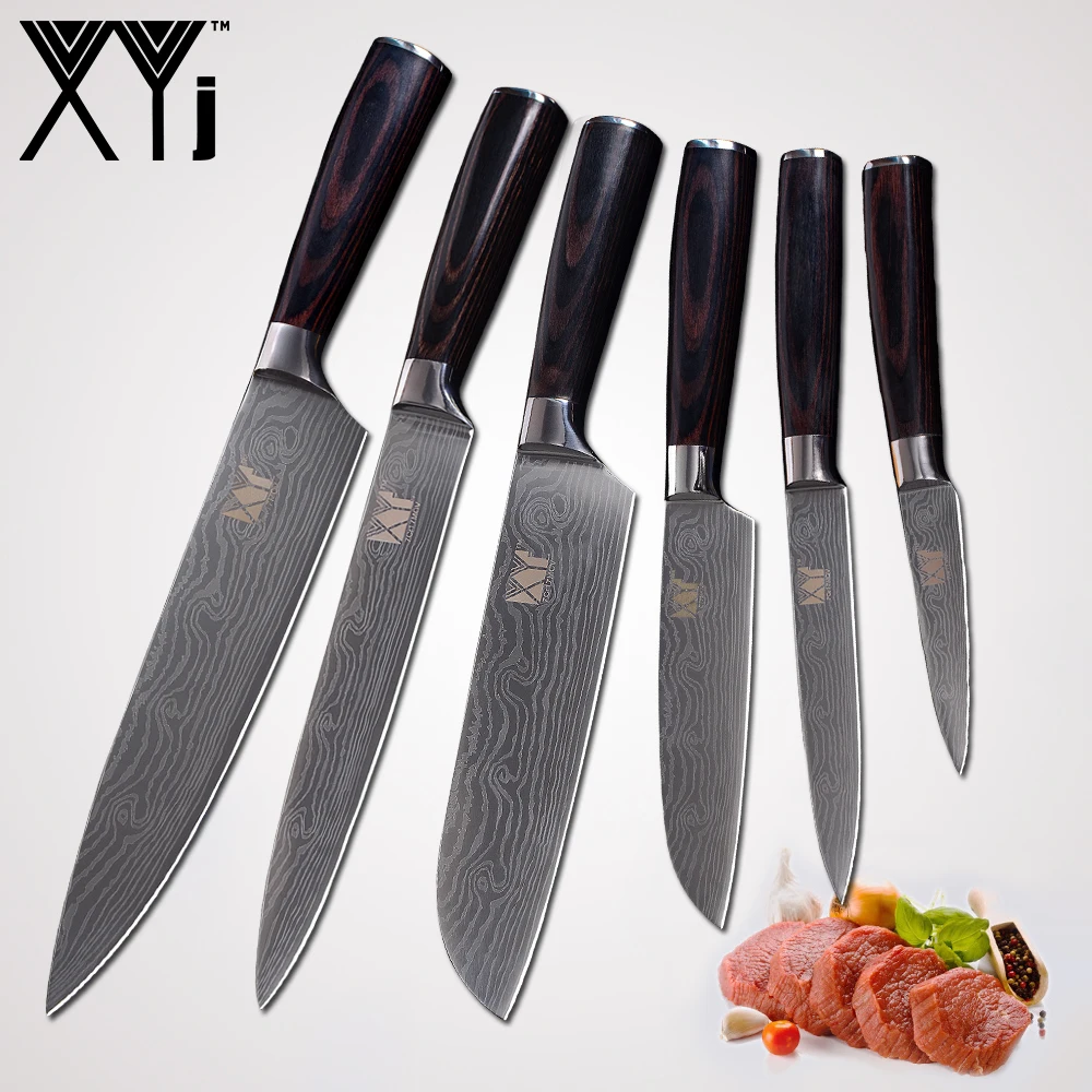 XYj Damascus Veins Kitchen Knives Fruit Vege Meat Stainless Steel Cooking Knives Japanese Chef Knife Cleaver Color Wood Handle XYj Damascus Veins Kitchen Knives Fruit Vege Meat Stainless Steel Cooking Knives Japanese Chef Knife Cleaver Color Wood Handle
