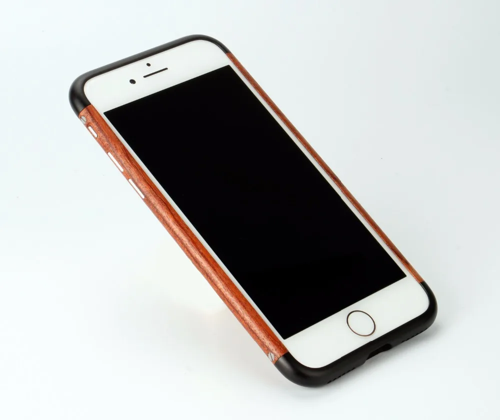 

LJY for iPhone 8 4.7inch Wood+ Hybrid Bumper Frame Walnut Beech Wooden with Aluminum Alloy or 4D 5D Front Glass Protector