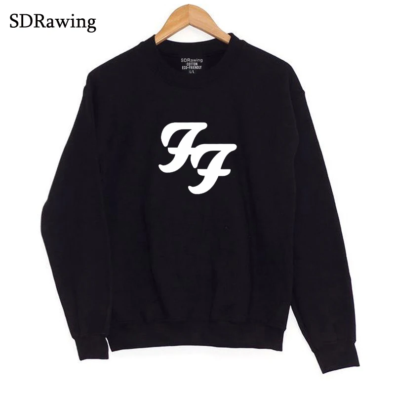 Foo Fighters Print New Fashion  Long sleeves Letter Harajuku Print Girl  Pullovers Tops O-neck Woman Hooded sweatshirt