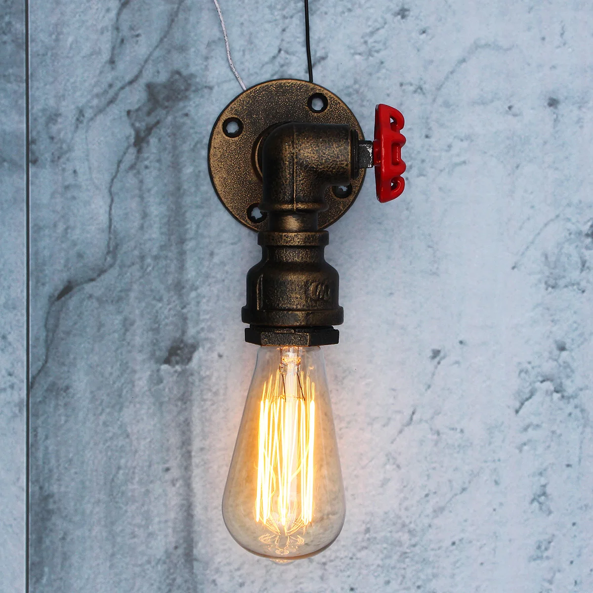 

Smuxi Vintage Wall Lamp Water-tap Faucet Shape Metal Iron Rust Retro E27 Light Base Lamp Holder Home Bar Decor Lighting Fixture