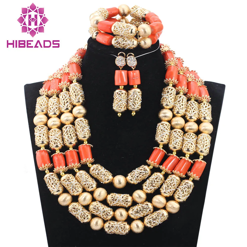 Dubai Bridal Coral Jewelry Sets Big Nigerian Wedding African Beads Fashion For Wome Free ShippingABH200 | Украшения и аксессуары