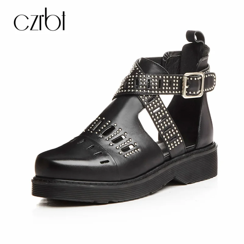 

CZRBT Luxury Brand Women Shoes Fashion Cross-Tied Gladiator Roma Style Genuine Leather Sandals Women Casual Shoes Flats Female