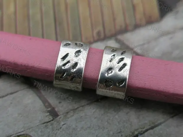 

FREE SHIPPING 30pcs Antique Silver 10.4x6.4mm Textured Spotted Slider Spacer Findings For Licorice Leather--PAT155