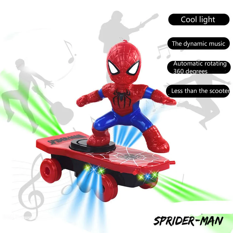 Детский трюк мотороллер игрушка человек-паук Железный человек Капитан Америка электронная игрушка мультфильм фигурка с музыкальным светом