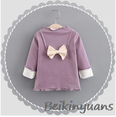 Осенне-зимняя детская одежда для девочек флисовая Вельветовая рубашка для девочек детская одежда, футболка спортивная рубашка для девочек - Цвет: Purple bow