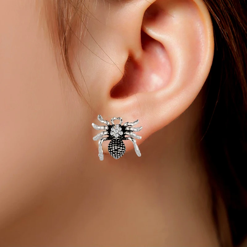 SINLEERY, винтажные Стразы гвоздик в виде паука, серьги для женщин, античное серебро, золото, ювелирные изделия в виде животных, аксессуары ES071 SSH