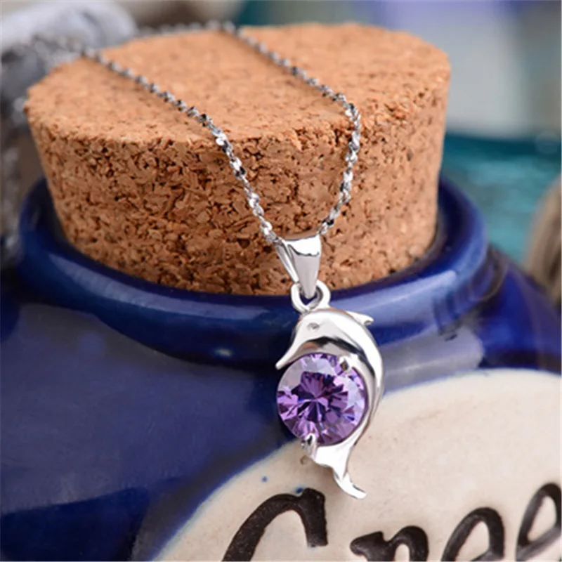 Прямые продажи с фабрики корейские модные маленькие животные Дельфин Стразы 925 пробы серебряный кулон ожерелье для женщин для свадьбы - Окраска металла: Purple
