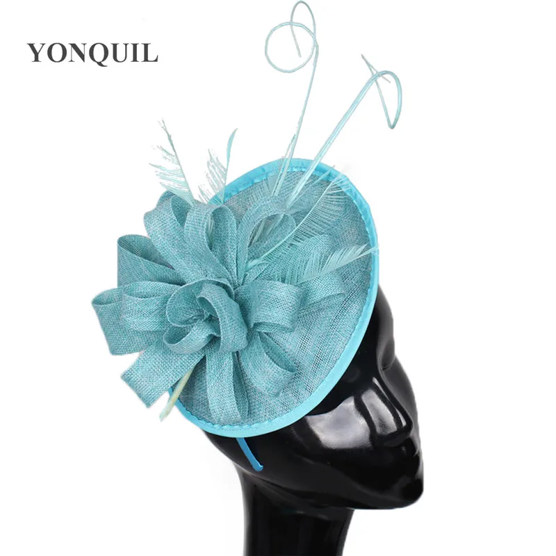 

Women Wedding Hair Fascinator Hat Accessories Flower With Ostrich Quill Adorn Headdress Nightclub Party Headpiece Hair Band