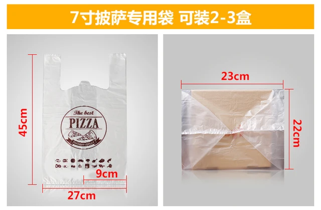 50PCS / Lot 7,9,10,12 inch Pizza Plastic bags Takeaway food bags Dessert  shop packing