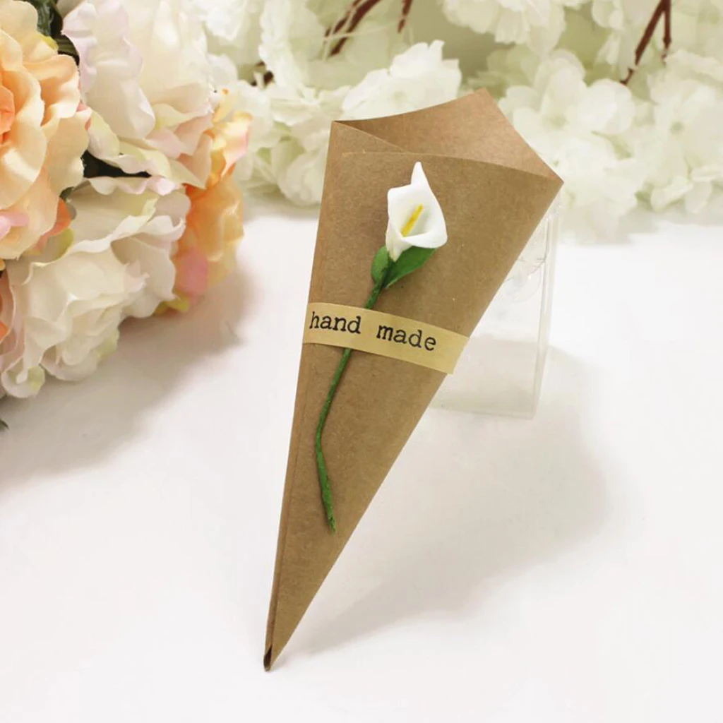 MagiDeal  50Pcs Wedding Confetti Paper Cones Bouquet Candy Sweet Flower Packing Vintage sweet Dried Flower DIY Crafts Favors