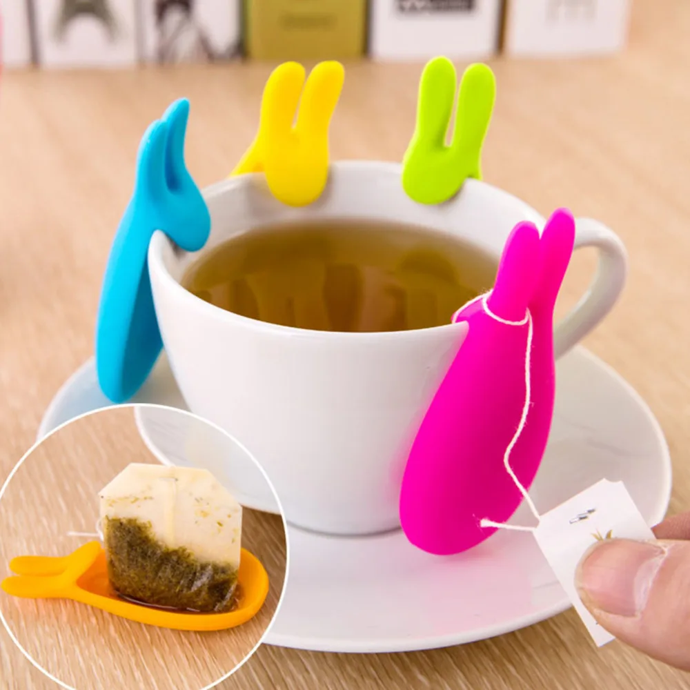 2 PCS Lovely Rabbit Tea Bag Holder Coffee Tea Spoon Holder Cute
