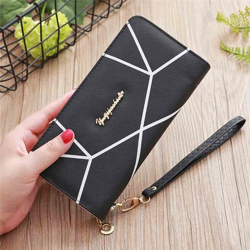 

Geometric Wristband Women Wallet Female Long Zipper Women Purse Large Capacity Coin Wallet Purse Brand New Fashion Phone Clutch