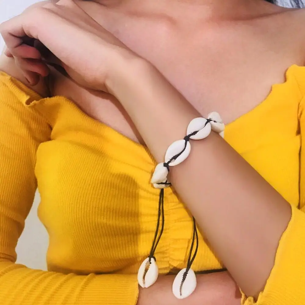 1 шт. браслет в виде раковины Cowrie femme Регулируемый Бохо макраме дружба настоящая