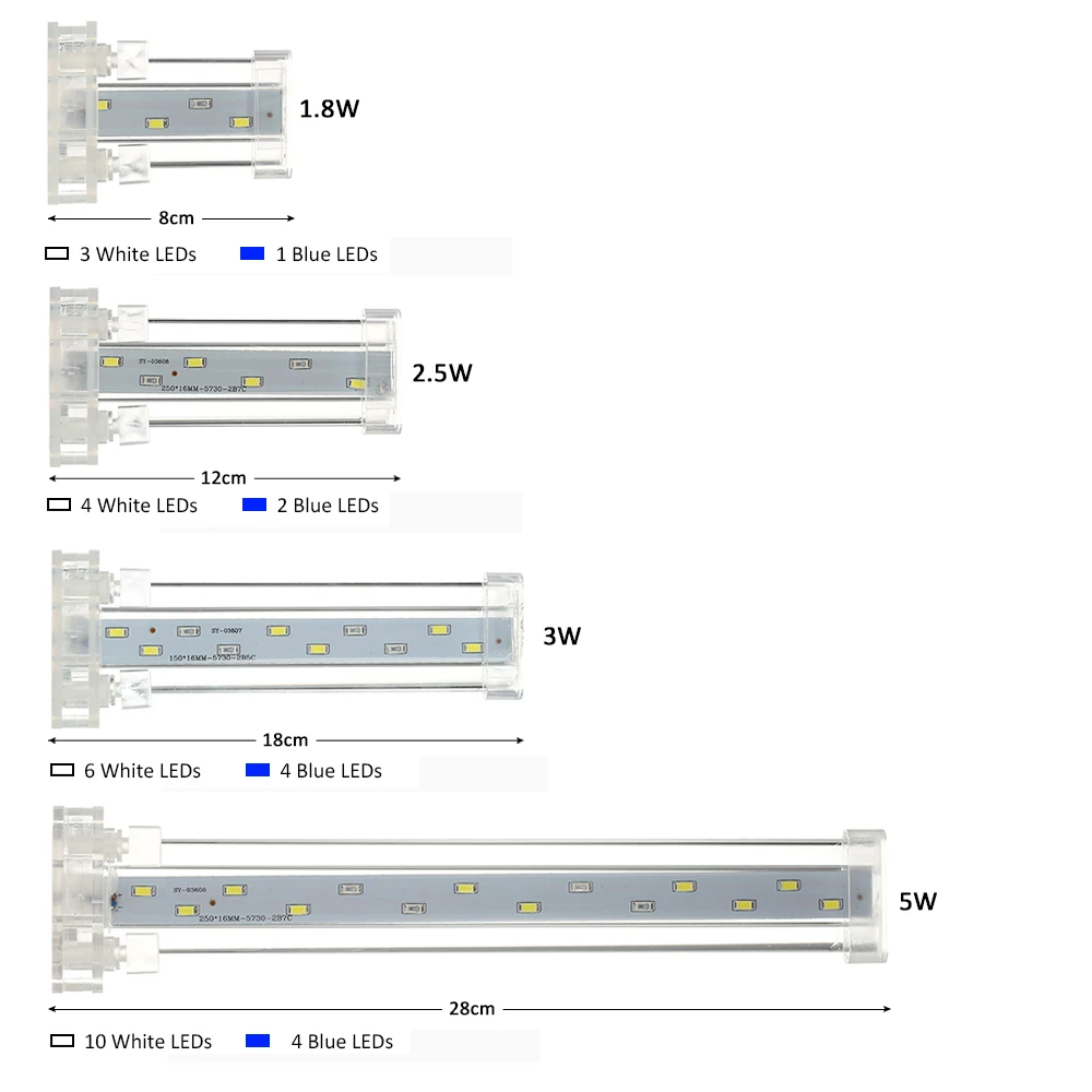 1,8/2,5/3/5 Вт аквариум светодиодный светильник зажим-на Светодиодная лампа высокой светильник аквариума светодиодный бар белого и синего цветов, светильник ing трубки