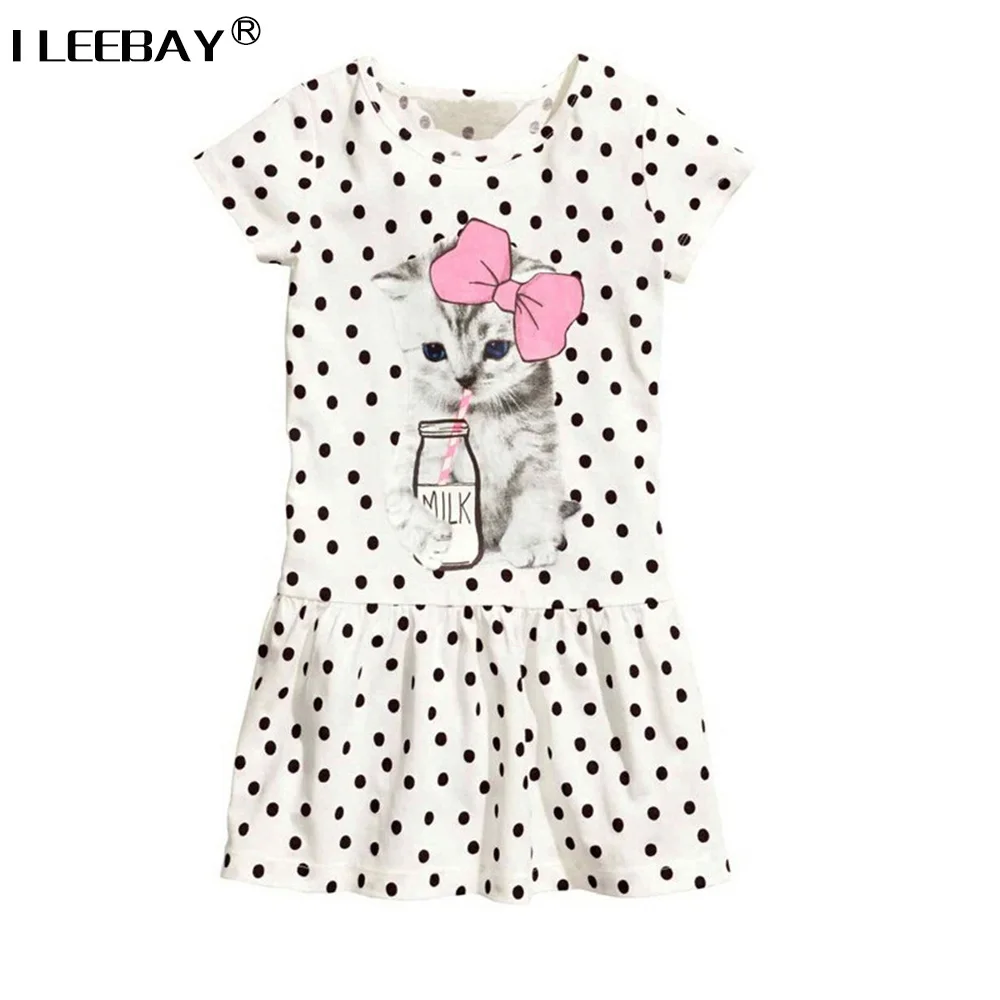 Baby Girl Clothes Girls Cute Dress Cat Drinking Milk Printed Children