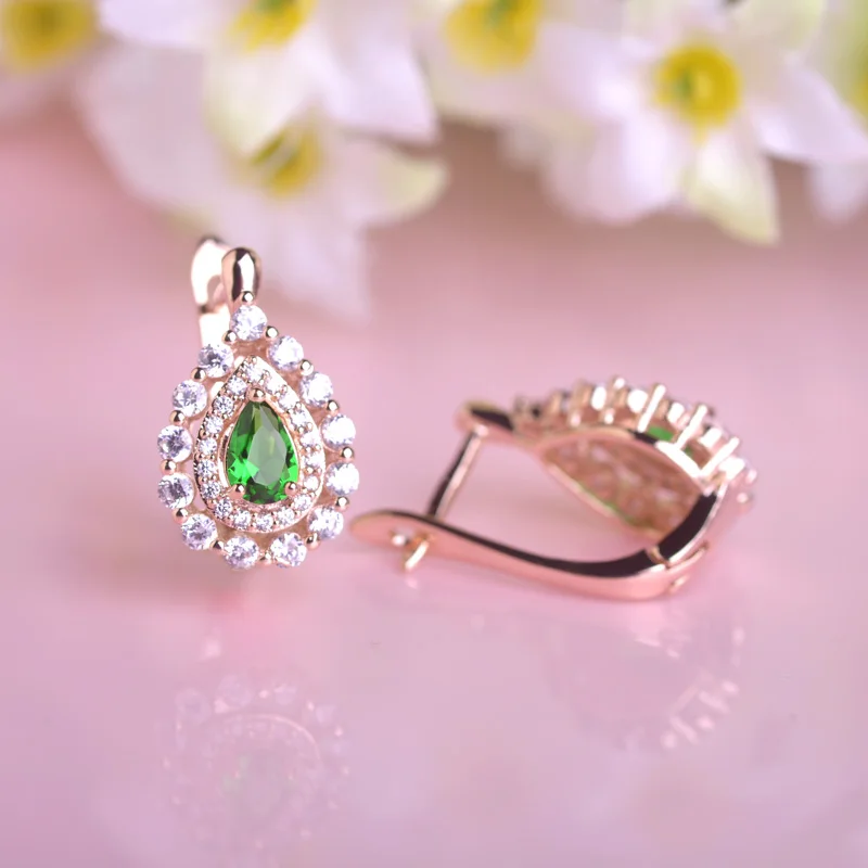 Blucome Классический Англия Крюк Капли Воды Серьги С Зелеными Камнями Для Женщин