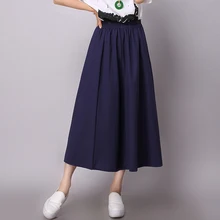 Весенняя и Летняя женская юбка средней талией тонкие юбки в складку плюс размер Свободная Повседневная Однотонная юбка до середины икры юбки s-xl