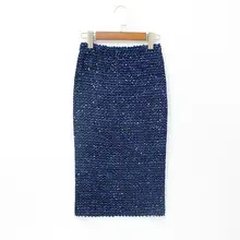 Женская однотонная облегающая юбка, юбка-карандаш, юбка с блестками, эластичная талия, женская летняя коллекция, сексуальная и Клубная#4J21