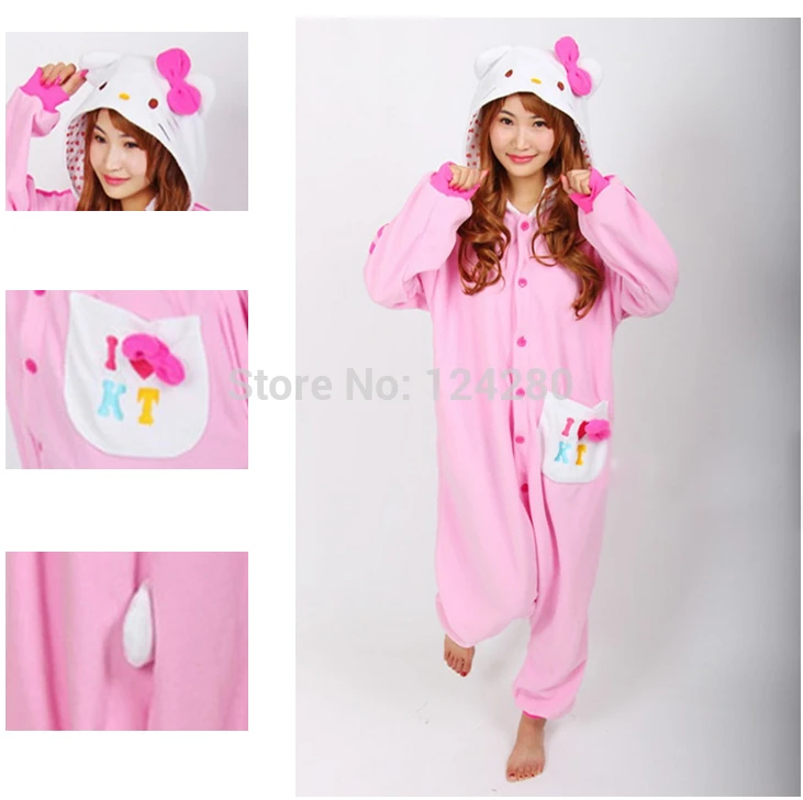 

Japan Adult Women Hello kitty Cosplay Pajamas Girls Pink Animal Onesies costume Pyjamas Jumpsuit Sleepwear Party dress Halloween