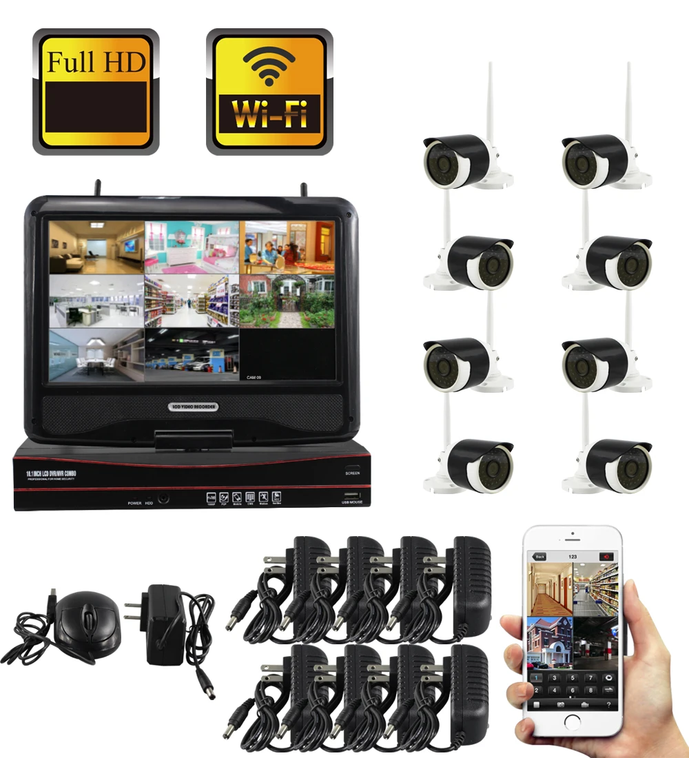 SmartYIBA 10 &quotWiFi NVR наборы системы безопасности камеры беспроводной 8CH 960 P