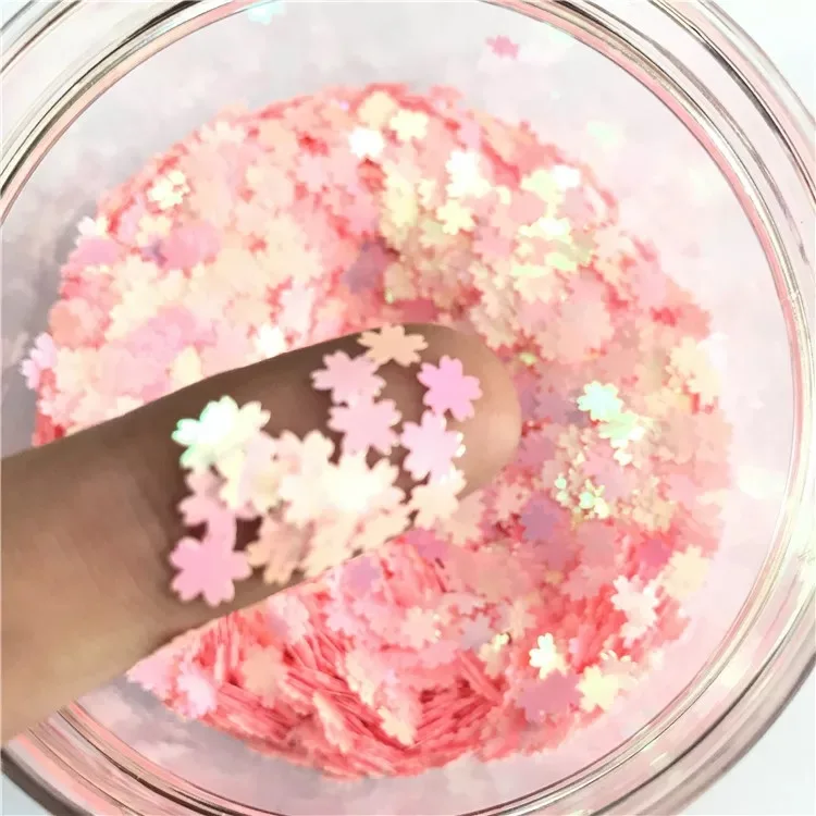 

Ultrathin Flower Sequin 5mm Pink Cherry Blossoms Shape Loose Sequins PET Paillettes for Nails Art Manicure/wedding Confetti 10g