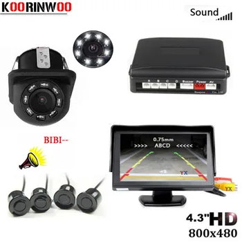 

Koorinwoo Auto Parktronic Parking Sensor 4 BBIBI Sound Reverse Backup Parking Radar Monitor Detector System Black Silver White