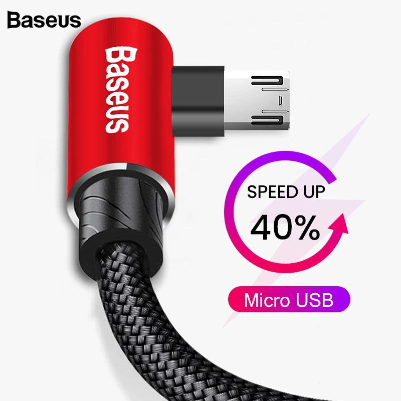 Baseus 90 درجة المصغّر usb كابل شحن سريع شاحن الهاتف المحمول البيانات سلك الحبل مايكرو كابل يو اس بي لسامسونج Xiaomi الروبوت 2 m