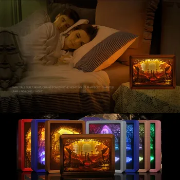 

Light Shadow Paper Carved Lights Diy Creative Remote Control Small Night Lamp 3D Room or Table Lighting Birthday Gifts