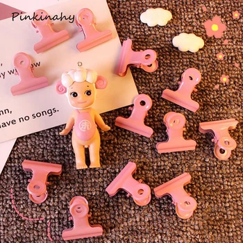 

10 pcs Retro Pink Round Tail Clips Cute Metal Paper Clip Bookmark Memo Clip 3CM Decorative Clips Office And School Supplies