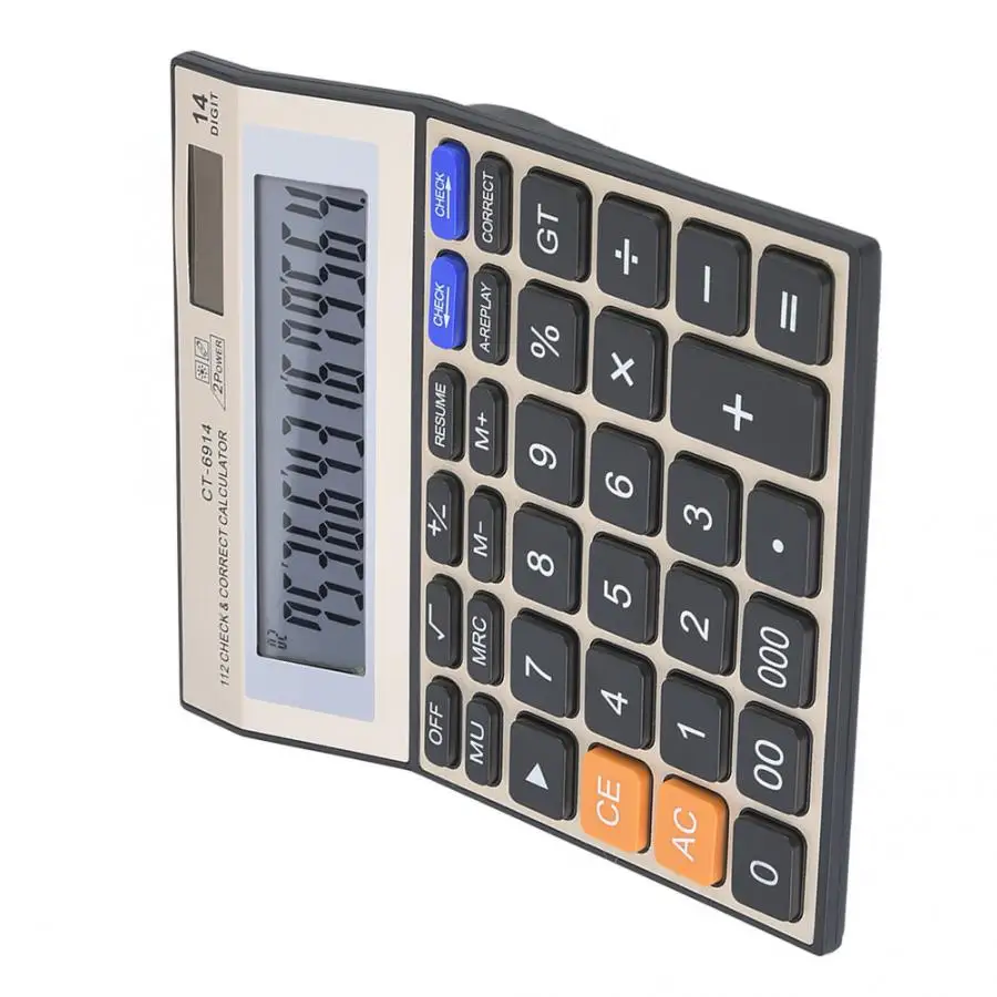 Office Home Calculator 14-Digit Large Screen Calculator Battery Solar Dual Power Office Desktop Financial Battery Calculator