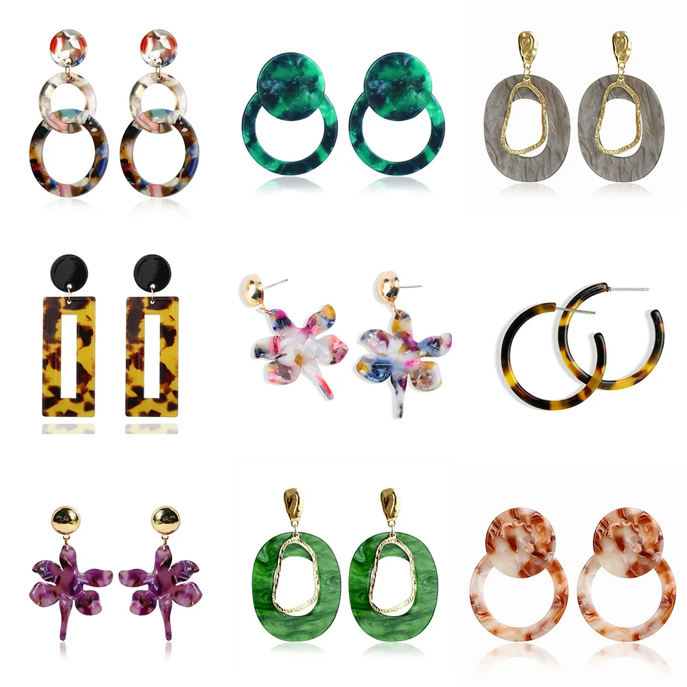 

Acrylic Drop Dangle Bohemian Earrings 2019 Big Statement Earrings for Women Resin Oval Square Geometric Boho Earrings Jewelry