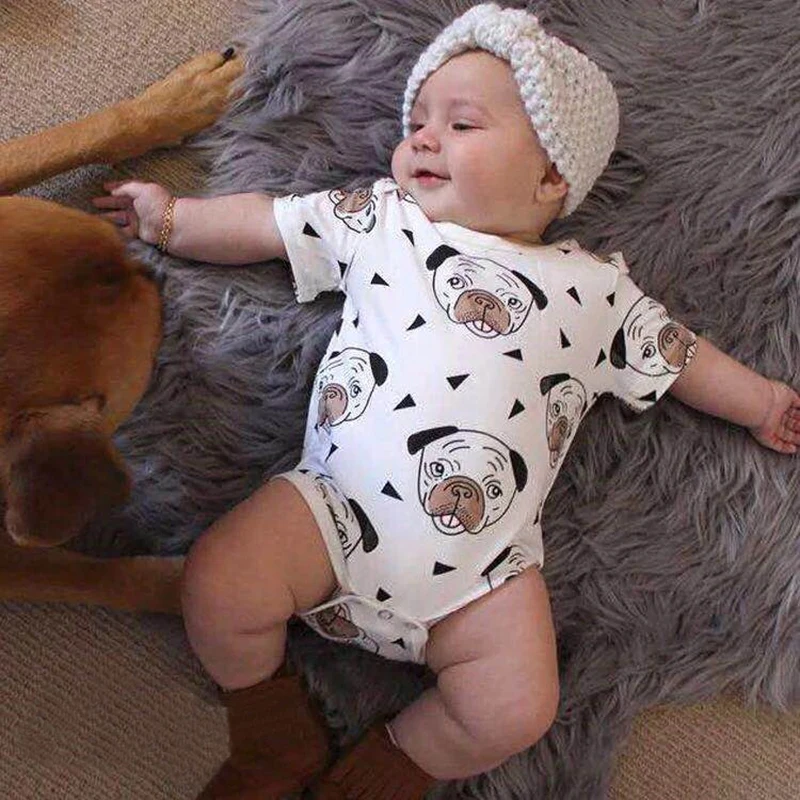 Pug Dog Printed Infant Baby Girl Boys Long-Sleeved Bodysuit Outfits Clothes
