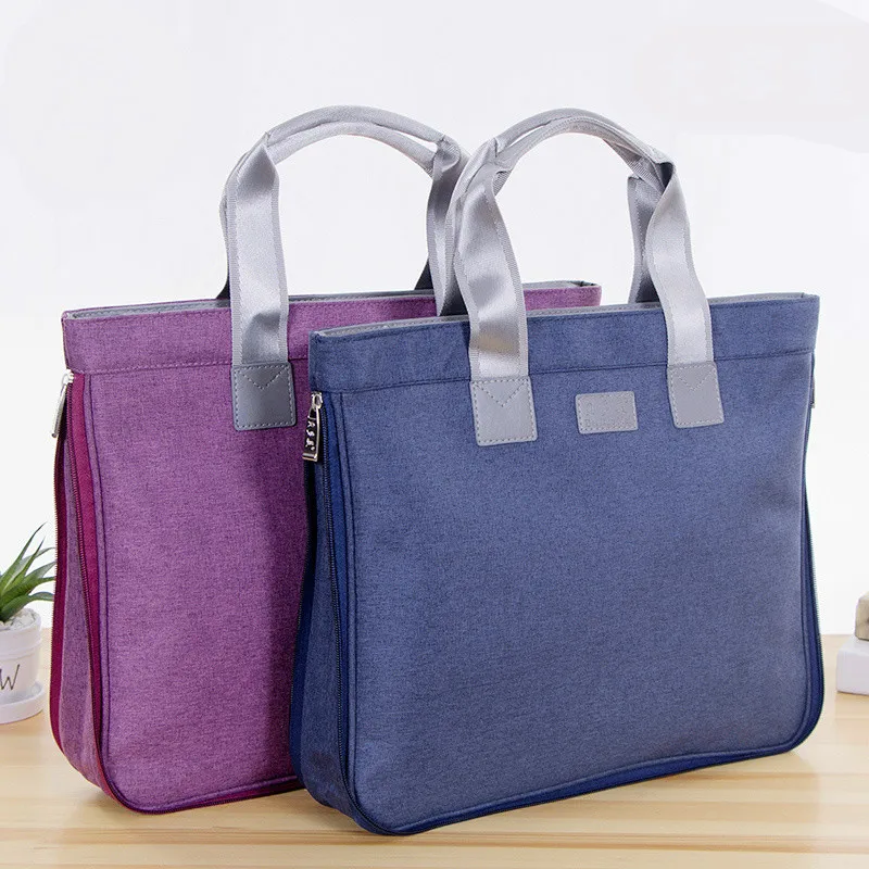 

A4 Document Bag Big Capacity Double Layers Zipper Briefcase Fashion Business Portable Handbag Files Folder Pad Laptop Books Tute