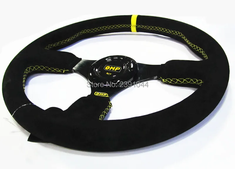 

high quality 14" (350mm) For OMP Racing Steering Wheel leather suede yellow or red line game flat Steering Wheel