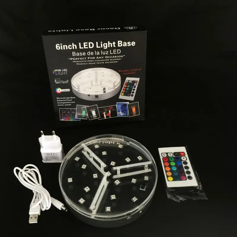 10pcs*Multicolors Rechargeable 6inch Centerpiece LED Light Base With