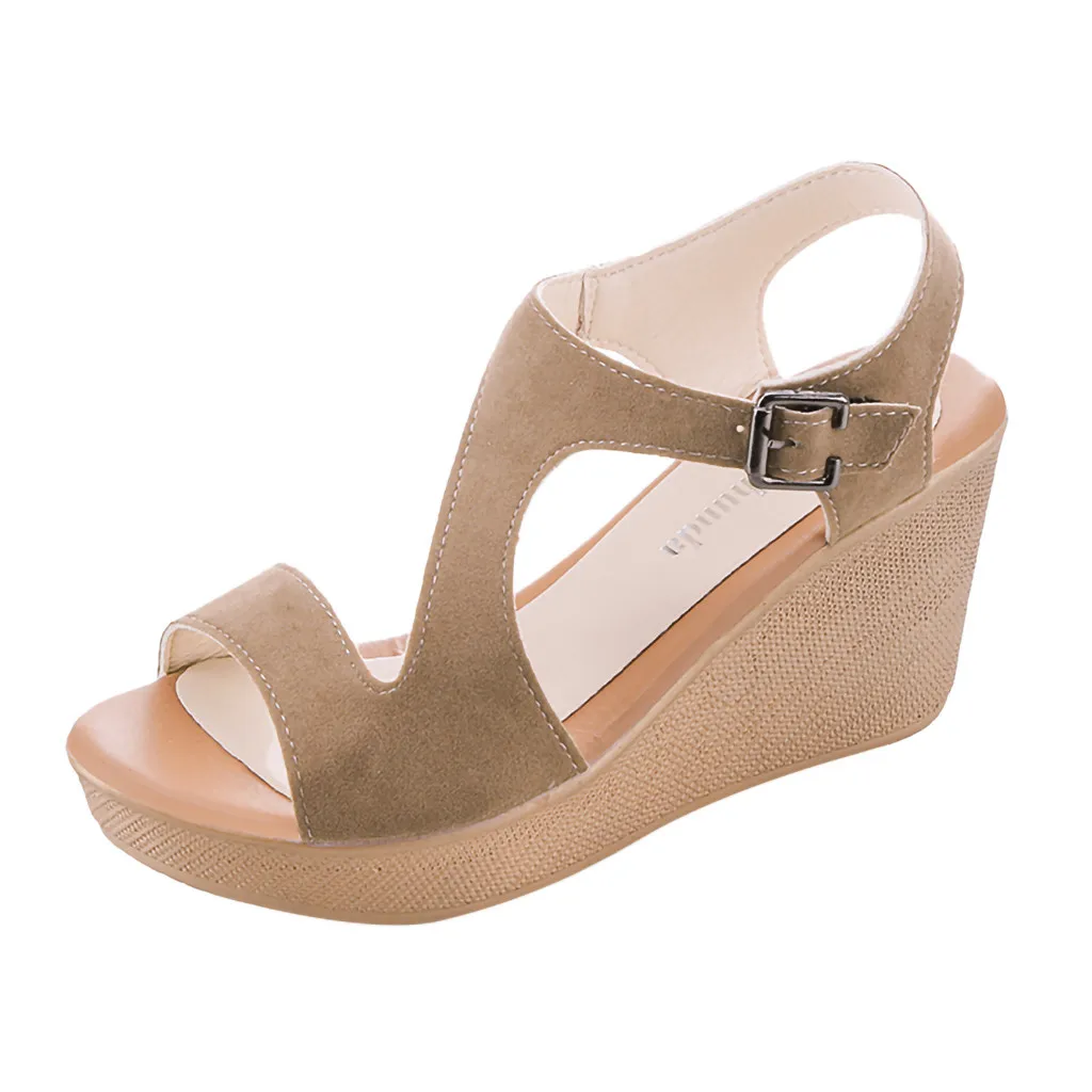 

SAGACE 2019 Women Sandals Wedges Shoes Thick Bottom Belt Buckle Shoes Fish Mouth Sandals Summer Women Shoes 9031130