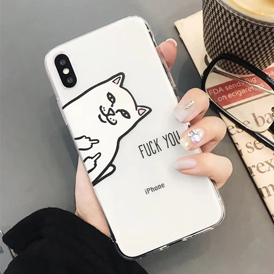 WOTP 3D мультяшный средний палец кошка чехол для телефона для iphone 7 Plus X XS Max XR 6 6S 7 8Plus Забавный Мягкий ТПУ чехол для телефона с животными - Цвет: Style 2