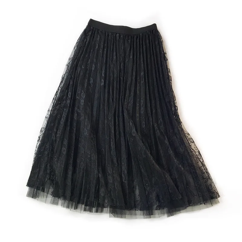Women Long Tulle Skirt High Waist Elascity Maxi Pleated Skirt 2019 Spring Sweet Pink Party Skirt Fashion Lace A-line skirt Femal Women Long Tulle Skirt High Waist Elascity Maxi Pleated Skirt 2019 Spring Sweet Pink Party Skirt Fashion Lace A-line skirt Femal