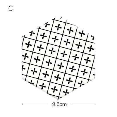 DUNXDECO настольная подставка для кофейной чашки подставки шестигранные керамические пробковые подставки Европейский белый черный геометрический художественный декор стола - Цвет: C